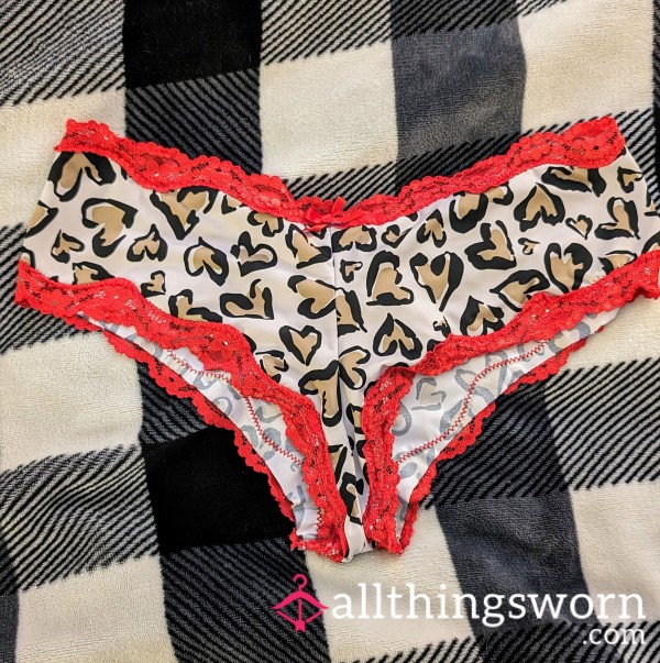 ❤️❤️Silky Heart Leopard Panties With Lace Red Trim ❤️❤️