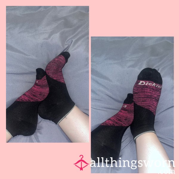 PINK AND BLACK D*ckIES ANKLE SOCKS 🧦- WORN FOR 3 DAYS 💦