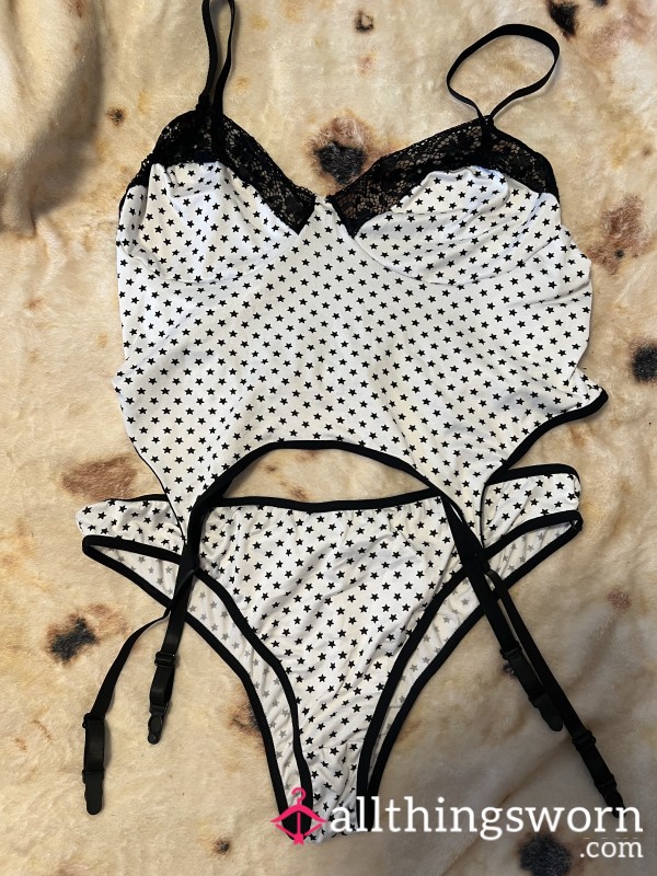 2xl Black And White Stars Lingerie Set