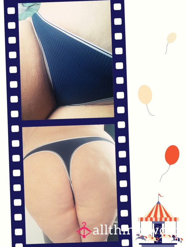48 Hour Wear Blue Cotton Ribbed Thong .... Devour My 🍑 And 😺