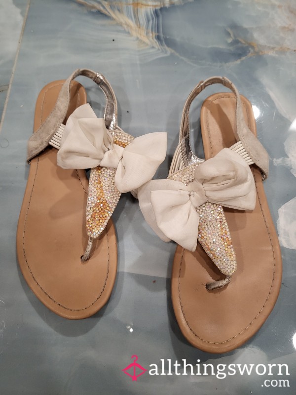 6 Years Worn White Bow Wedding/Honeymoon Sandals Size 7.5