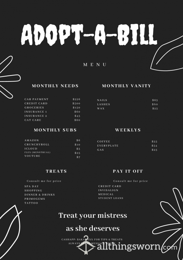 Adopt-a-Bill For Your Mistress 💋