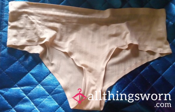 Already Worn, Ready To Go! Sheer With Pattern, Gold-ish Silky Panties, Size Medium