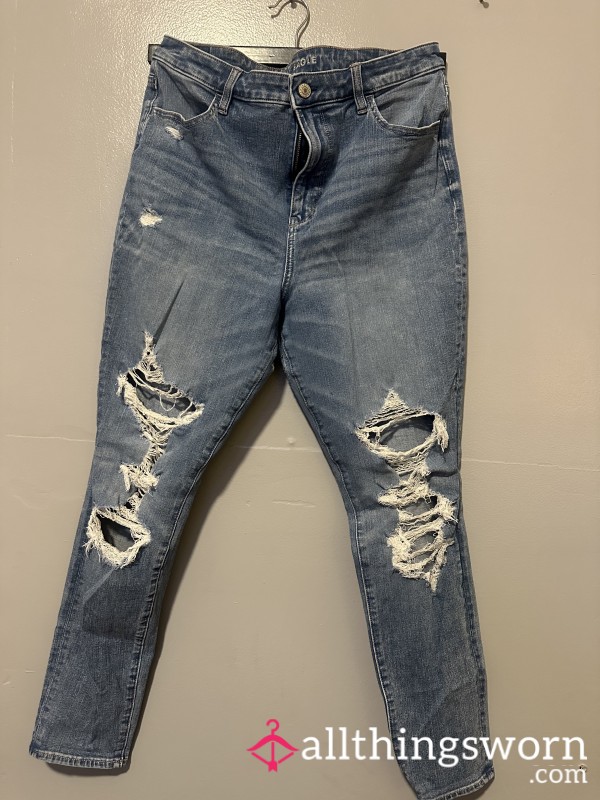 American Eagle Light Blue Ripped Jeans 16