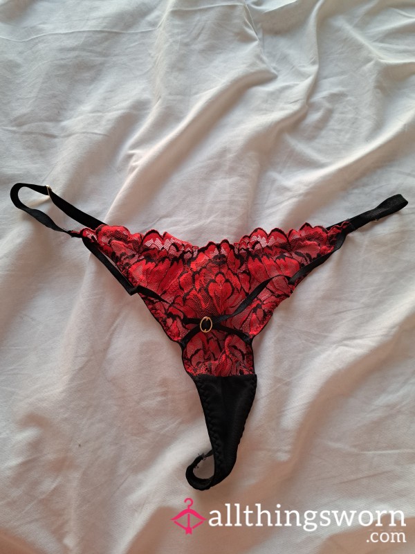 Ann Summers Black And Red Lace G String Panties Worn For You
