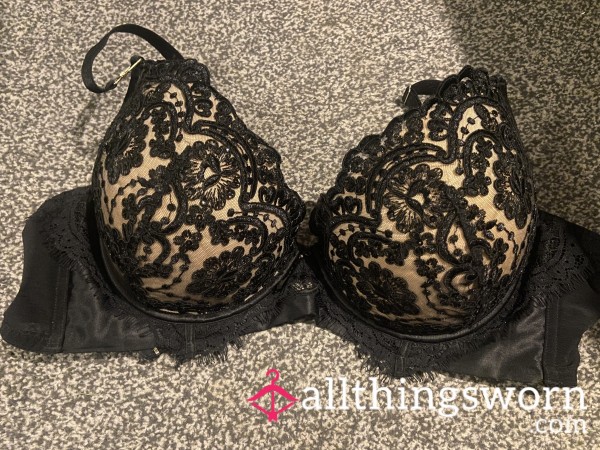 Ann Summers Black Lace Embroidered Bra. 38 FF