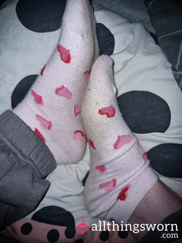 Baby Pink Trainer Socks With Loveheart Print ♡hyperhidrosis Sufferer♡