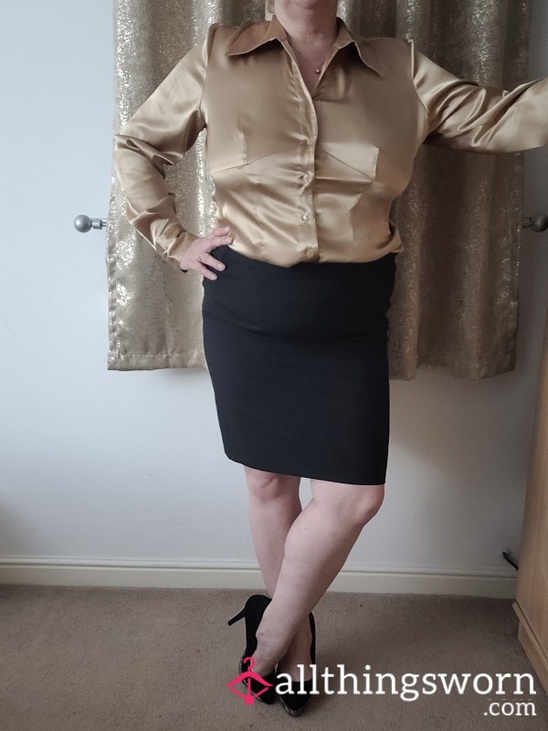 Balck Skirt And Satin Blouse