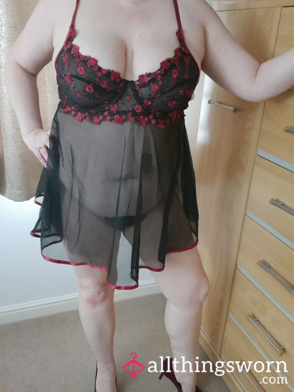 Black And Red Babydoll And G-string