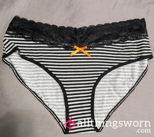 Black And White Halloween Panties With Orange Bow And Lace Trim