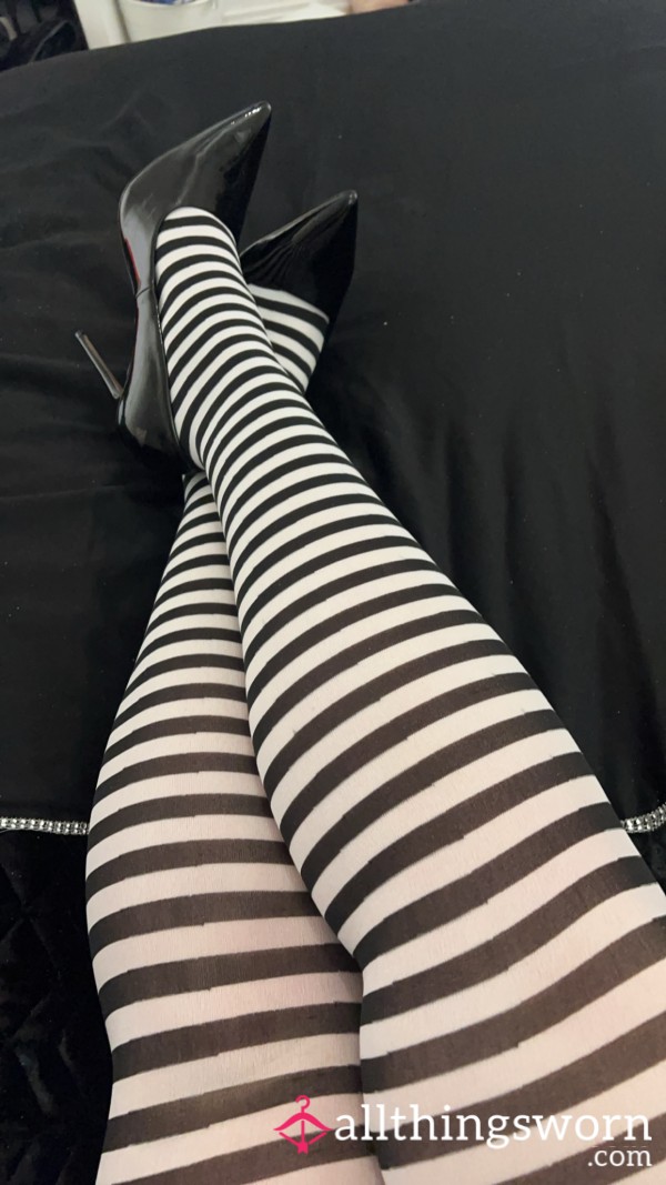 Black And White Striped Nylon Stockings