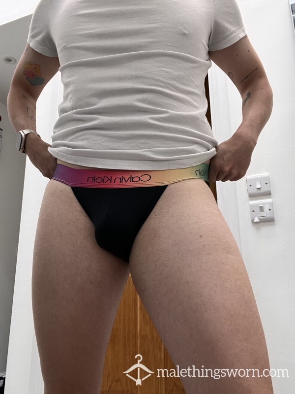 Black Calvin Klein Tanga Brief With Rainbow Waistband