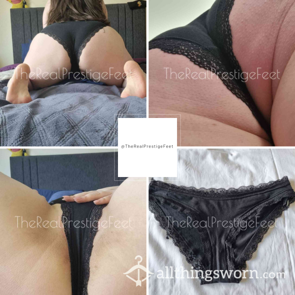 Black Cotton Knickers With Lace Trim | Size 12-14 | Standard Wear 48hrs | Includes Pics | See Listing Photos For More Info - From £16.00 + P&P