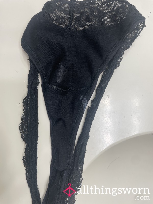 Black Discharged Thong