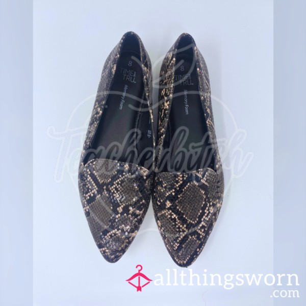 Black Faux Snakeskin Flats | Time & Tru Brand | Size 8