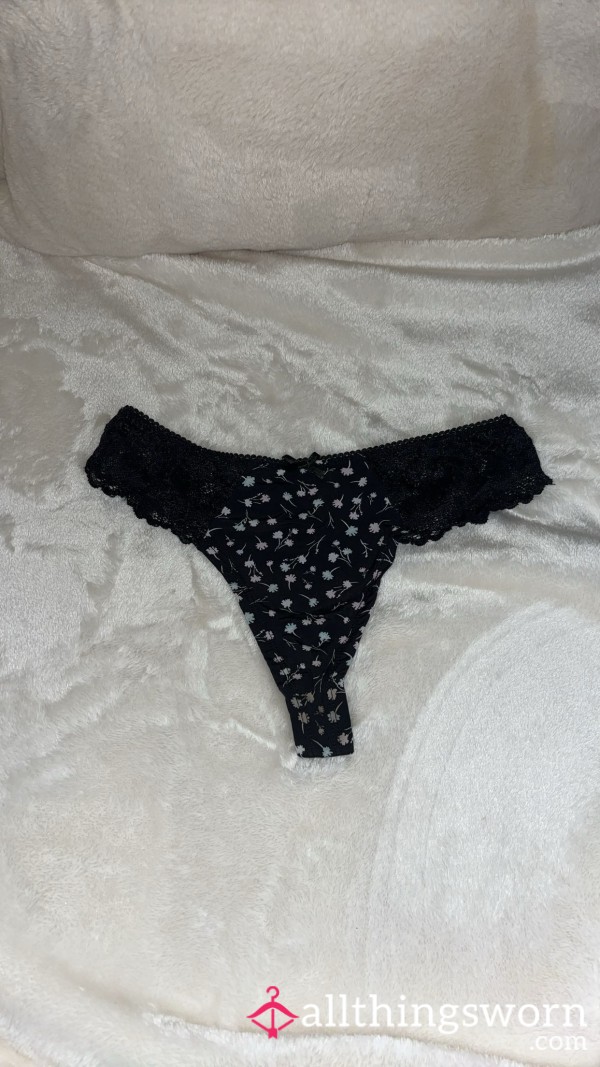 Black Flor*l Thong