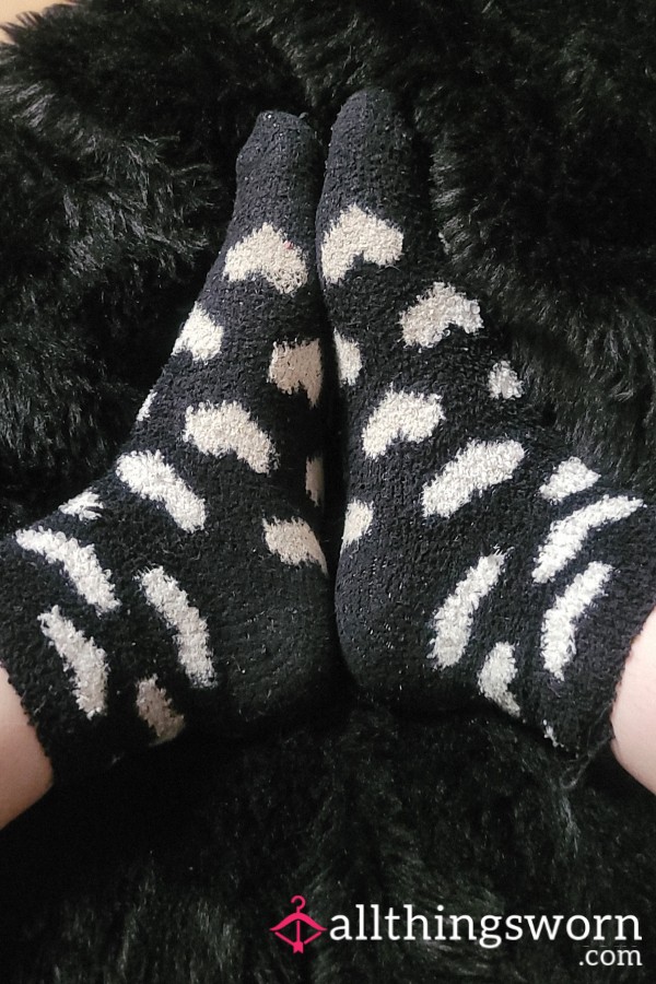 Black Fuzzy Socks With Hearts 🖤