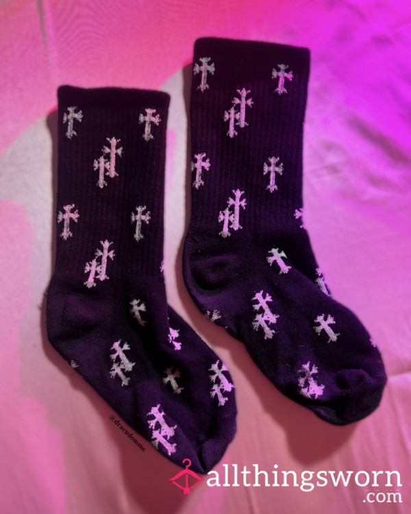 Black Goth Cross Socks (size XS)