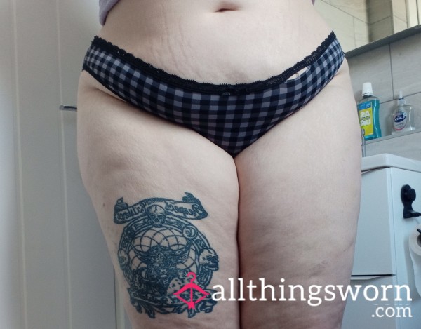 Black/ Grey Lacy Checkered Panties UK Size 18 - Worn Just The Way You Want 😉😉