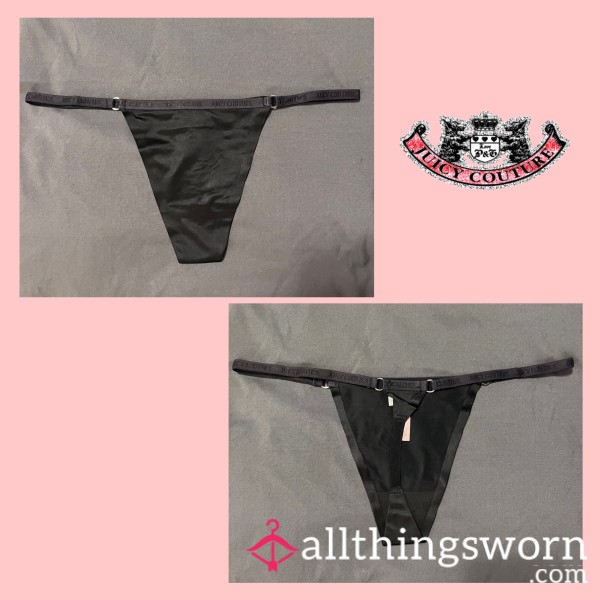 BLACK JUICY COUTURE SATIN SILKY THONG MEDIUM - WORN FOR 24 HOURS 💦