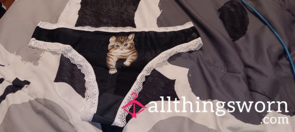Black Kitten Mesh Thong Size- L
