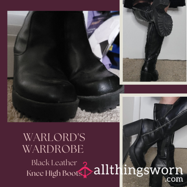 Warlord's Wardrobe: Black Knee High Boots Size 7, Wide Calf