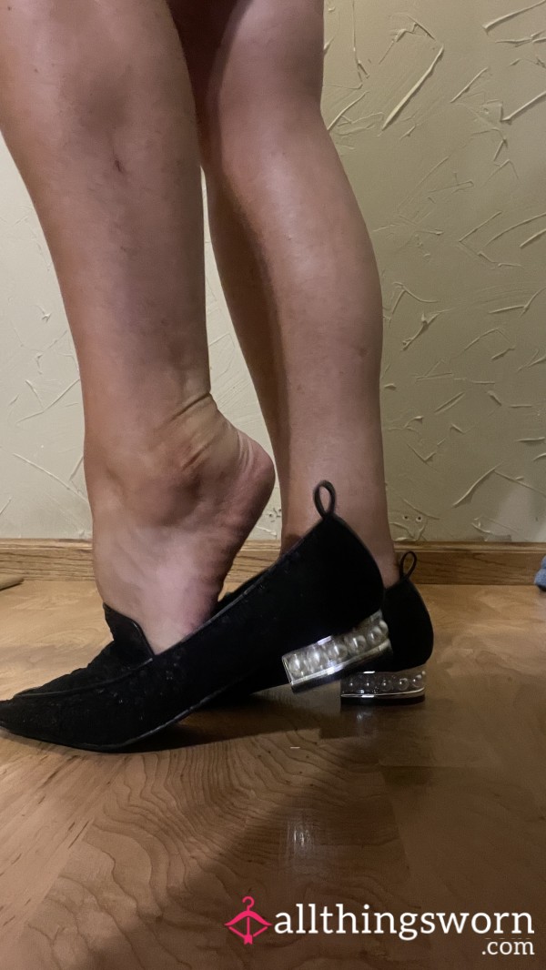 WELL WORN Black Lace And Pearls Sexy Slip On Loafers