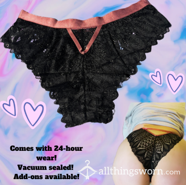 Workout Worn , Sweaty Black Lace Cheeky Panty, Includes Free Gift!