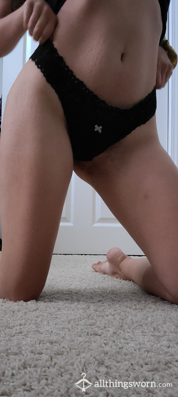 Black Lace Thong Bow Cum Stained