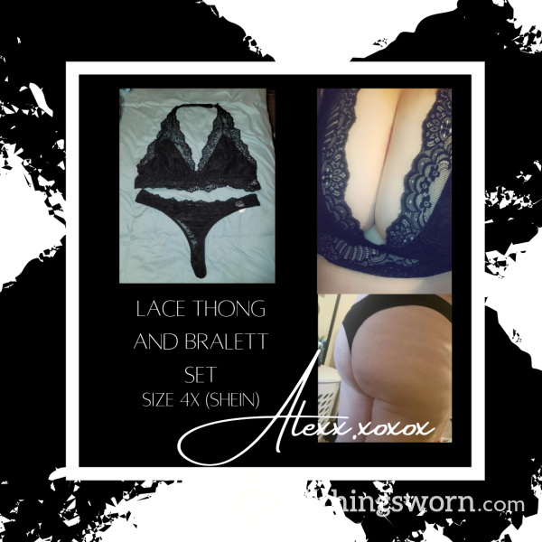 Black Lace Thong & Bralette Plus Size Set
