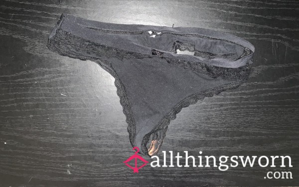 Black Laced Trim Thong