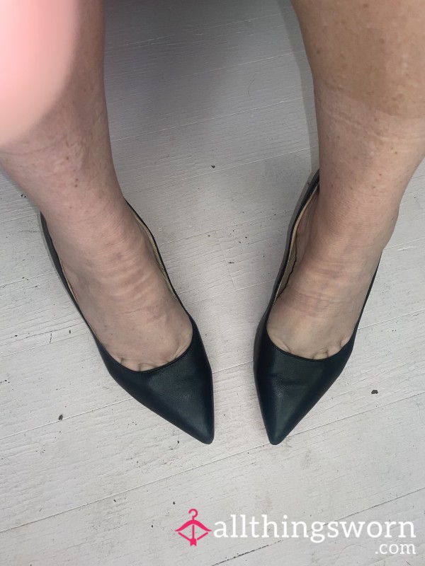 Black Leather Stinky Smelly High Heels Pointed Toe