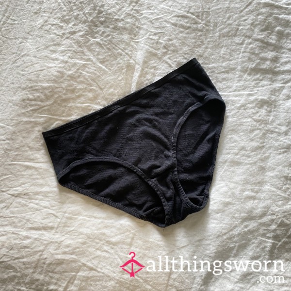 Black Mid-Rise Ribbed Cotton Panty Panties Underwear