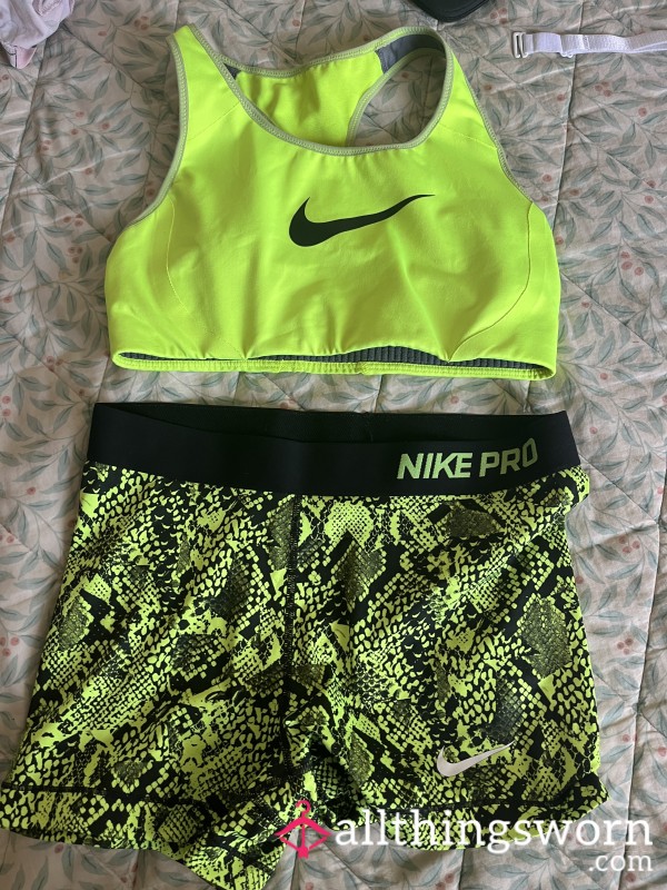 Black & Neon Yellow Snakeskin Nike Pro Gym Set