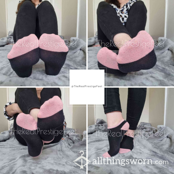 Old Black Trainer Socks With Pink Coloured Toe & Heel | Standard Wear 48hrs | Includes Pics & Clip | Additional Days Available | See Listing Photos For More Info - From £16.00 + P&P