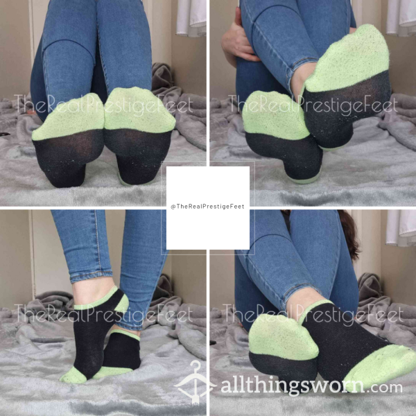 Old Black Trainer Socks With Light Green Coloured Toe & Heel | Standard Wear 48hrs | Includes Pics & Clip | Additional Days Available | See Listing Photos For More Info - From £16.00 + P&P