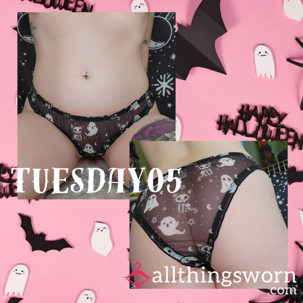 🎃 Black Transparent Bikini Panties With Skeletons And Ghosts