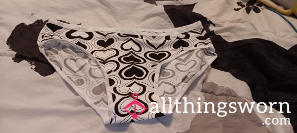 Black & White Heart Pattern Cotton Full Back Panties Size- XL