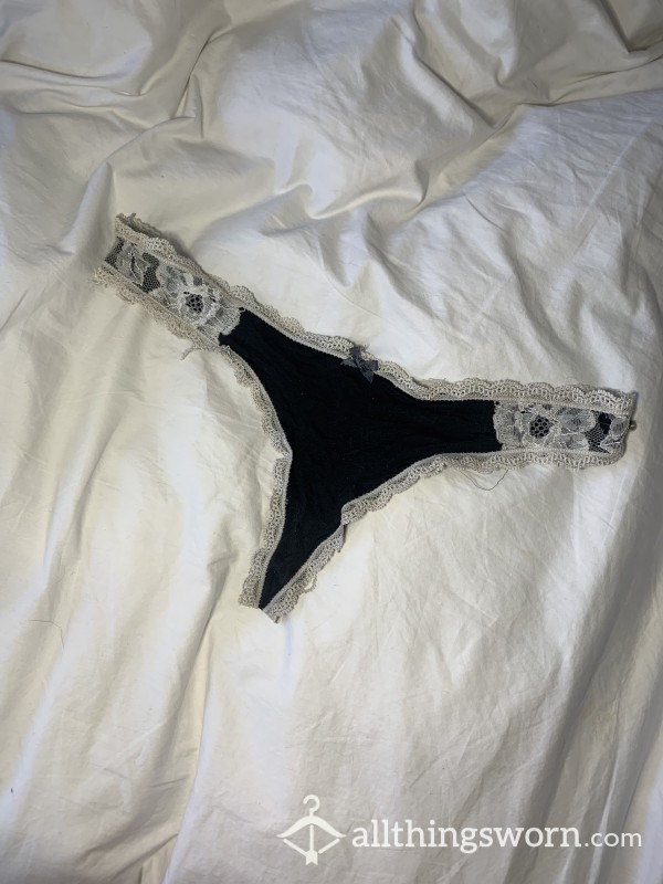 Black & White Well Worn Lacy Thong Panty