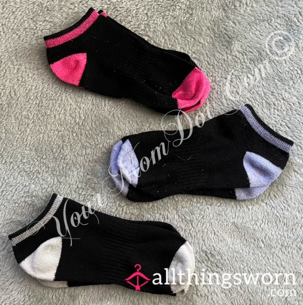 Black Workout Socks- Assorted Heel & Toe Colors