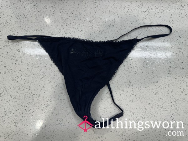 Blue Embroidered Worn Thong