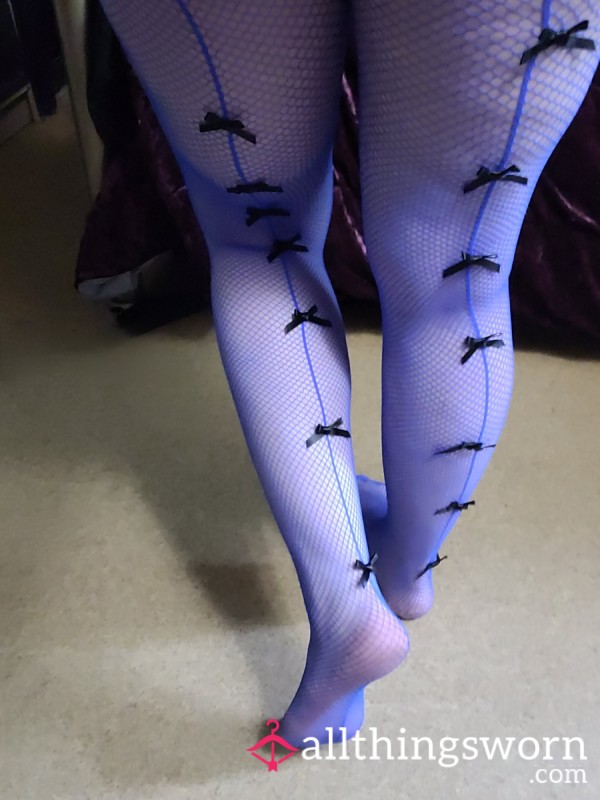 Blue Fishnets With Backseam Bows~