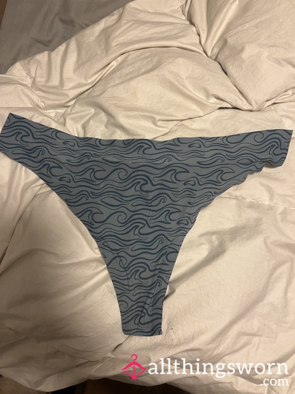 Blue Seamless Stretchy Thong With Light Stains