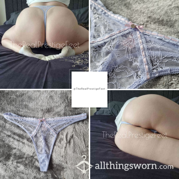Boux Avenue Pale Blue Lace Thong With Lilac Ribbon Detailing | Size 16 | Standard Wear 48hrs | Includes Pics | See Listing Photos For More Info - From £18.00 + P&P