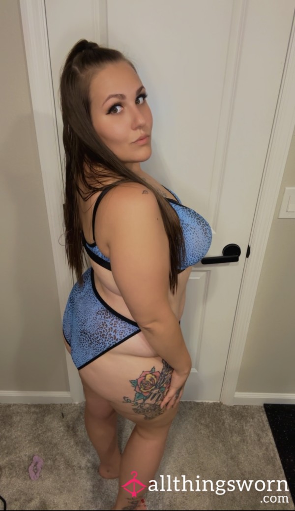 Sheer Blue Cheetah Print Matching Bra And Panties Up For Wears 😘