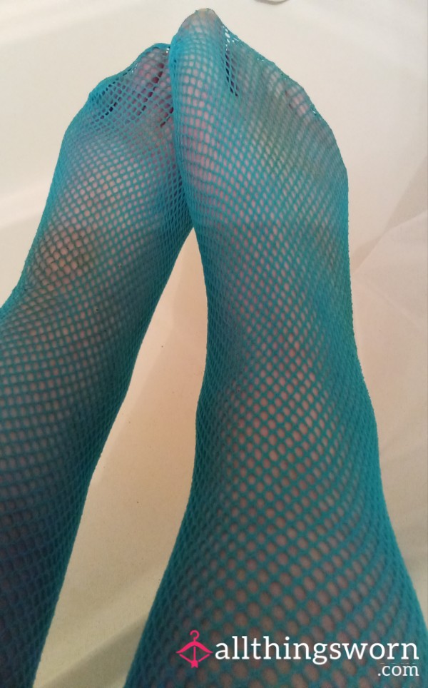 Bright Blue Fishnet Stockings Worn On Stage!