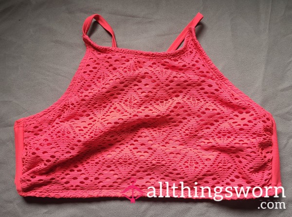 Bright Pink Medium Bikini Top - Boho Pattern Lace, Medium