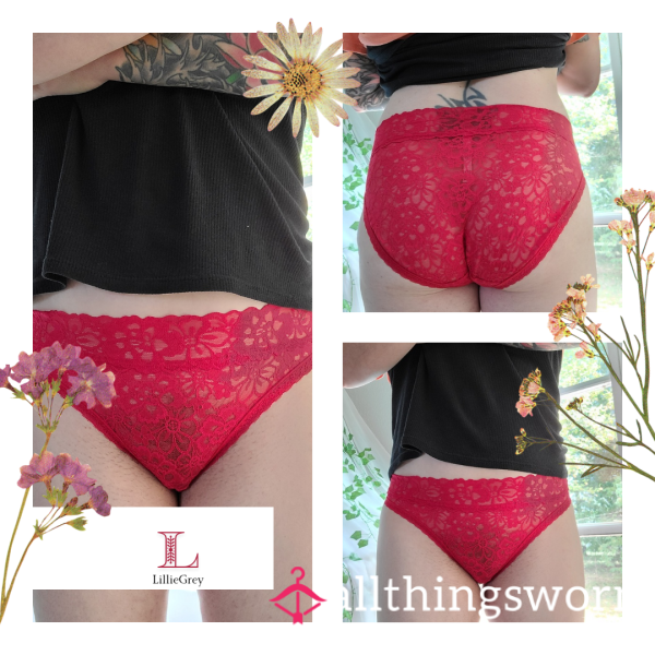 ❤️ Bright Red Full Lace Panties ~ Worn To Your Liking