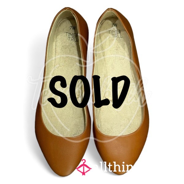 Brown Pleather Flats | US Size 7 | Time & Tru Brand