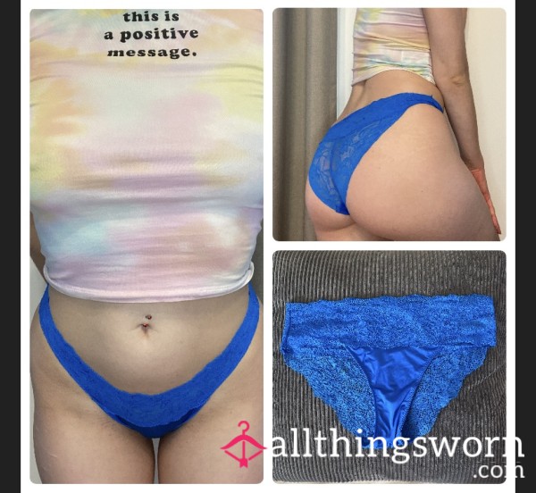 Blue Satin And Lace Panties -  Comes With A FREE Dick Rate Or Pussy Play Video While Wearing The Panties! Only £15